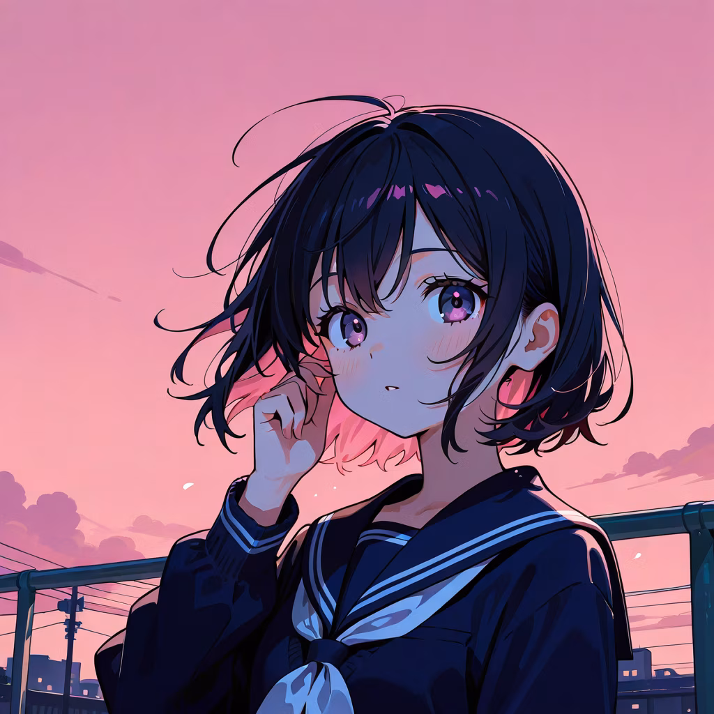 1girl pink sky