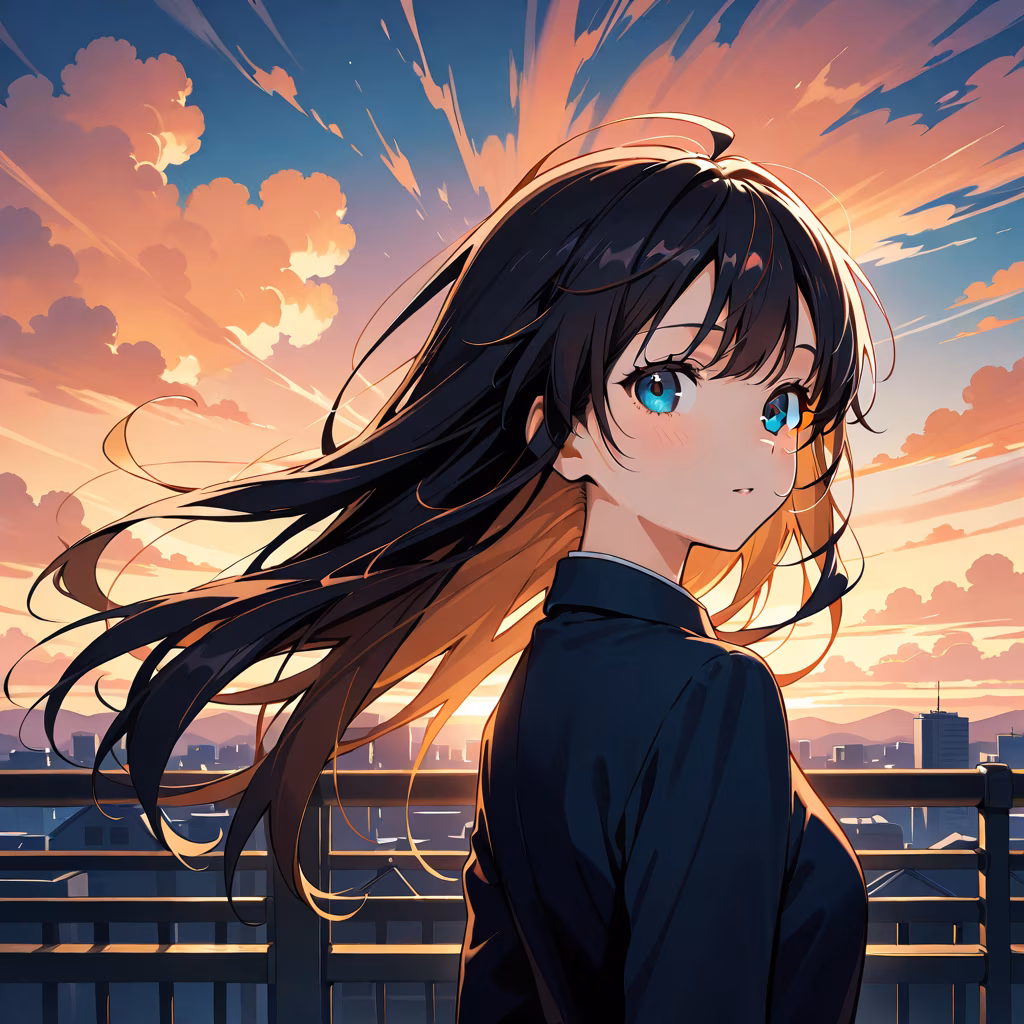 1girl multicolored sky