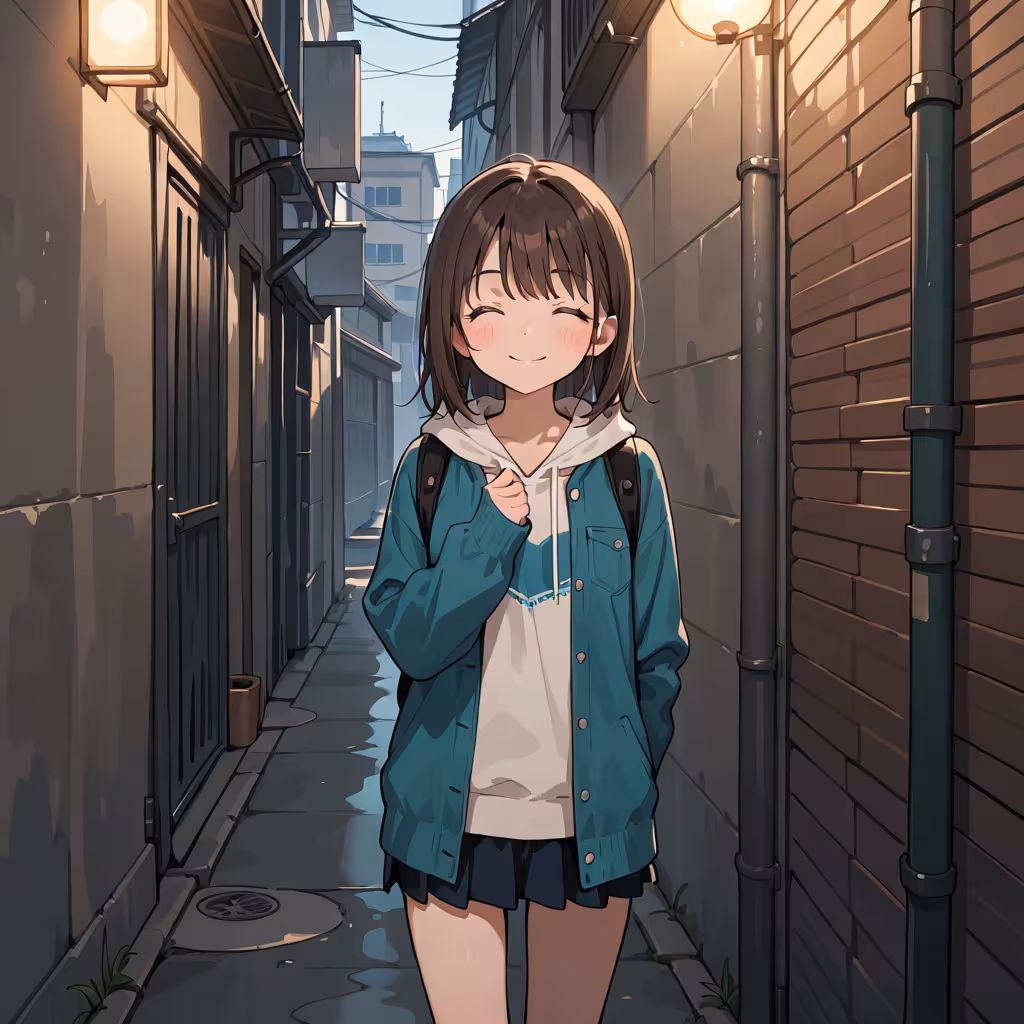 1girl alley cowboy shot