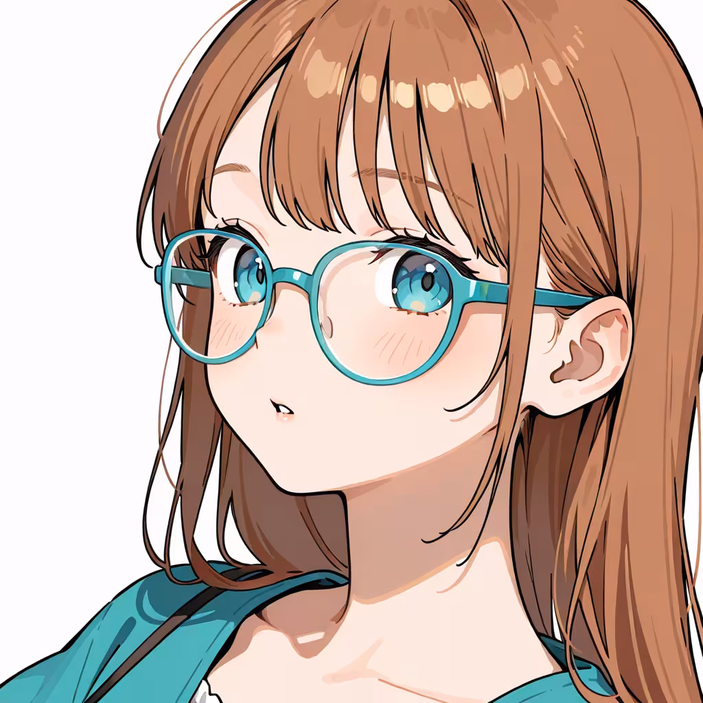 1girl aqua framed eyewear white background