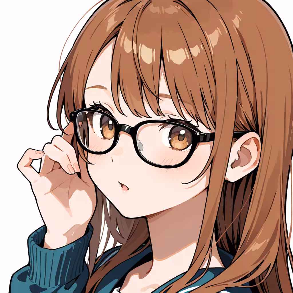 1girl black framed eyewear white background