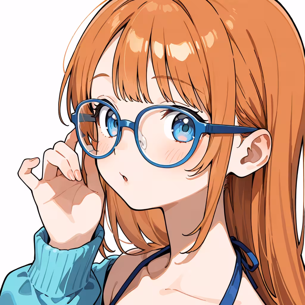 1girl blue framed eyewear white background