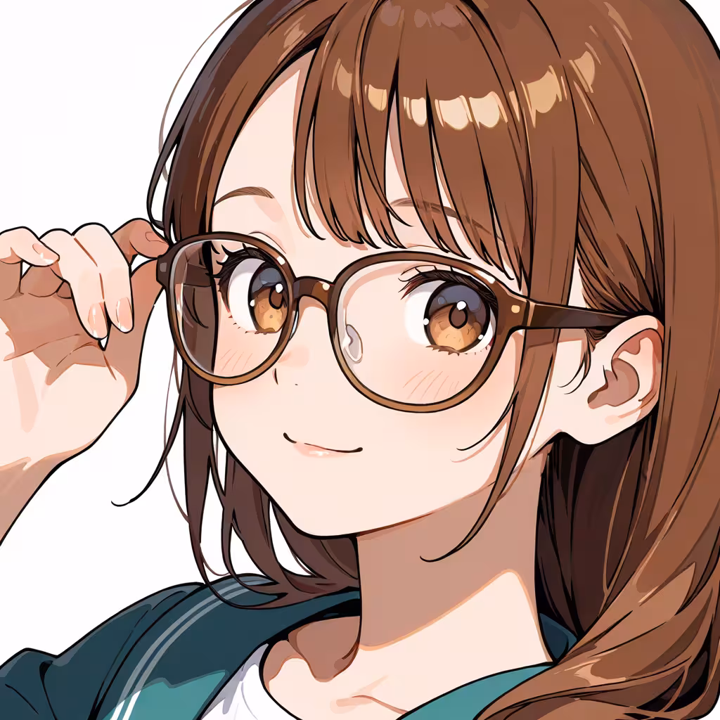 1girl brown framed eyewear white background
