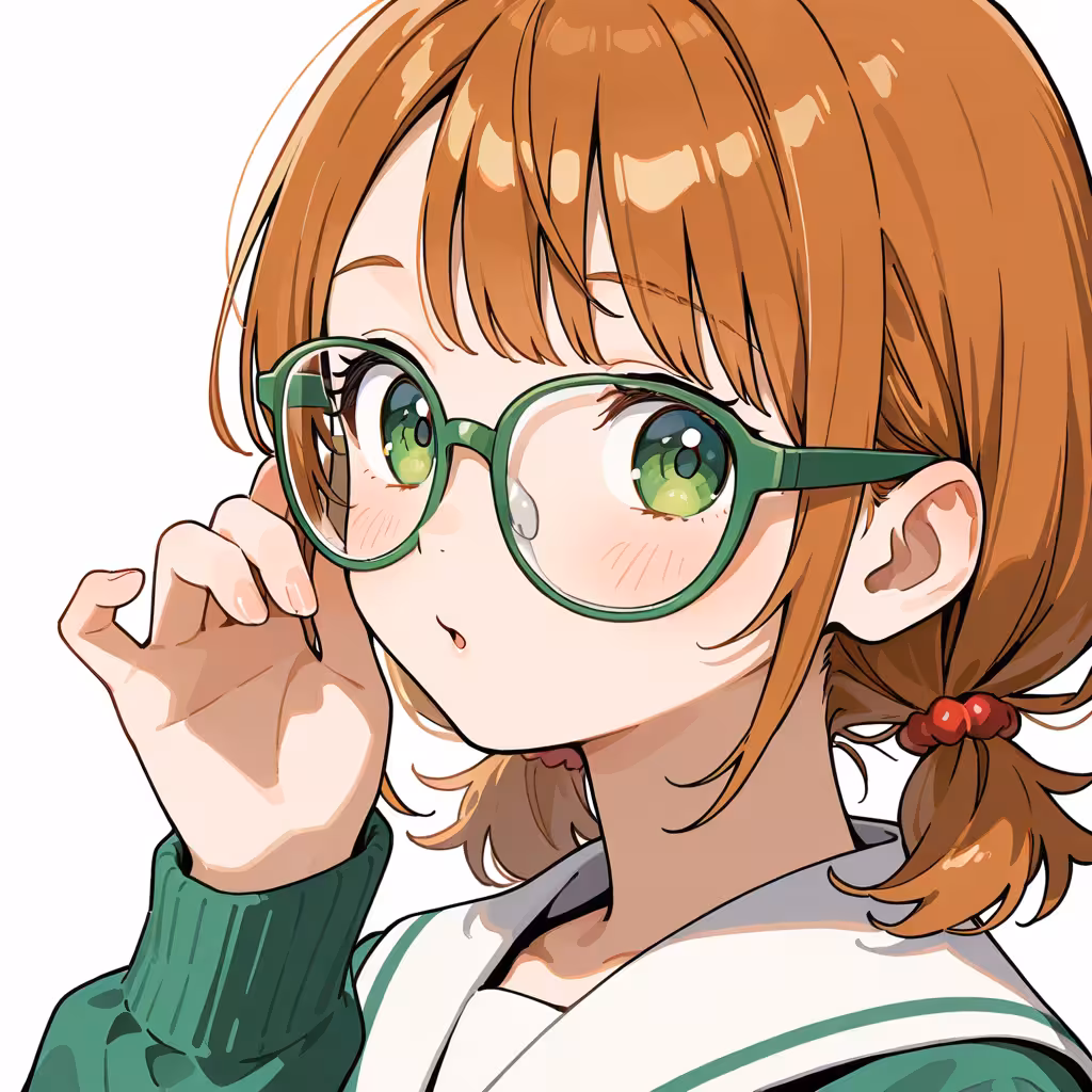 1girl green framed eyewear white background