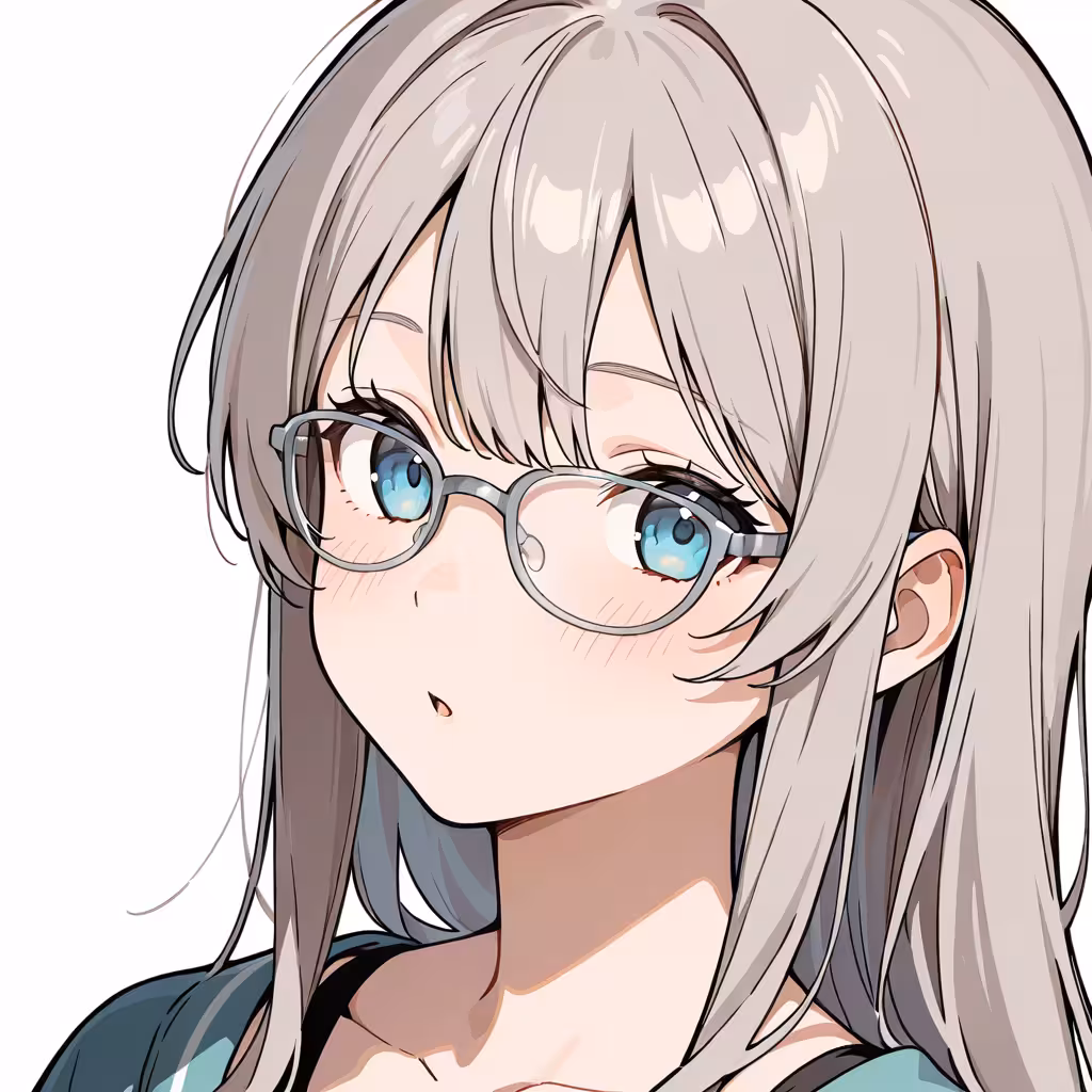 1girl grey framed eyewear white background