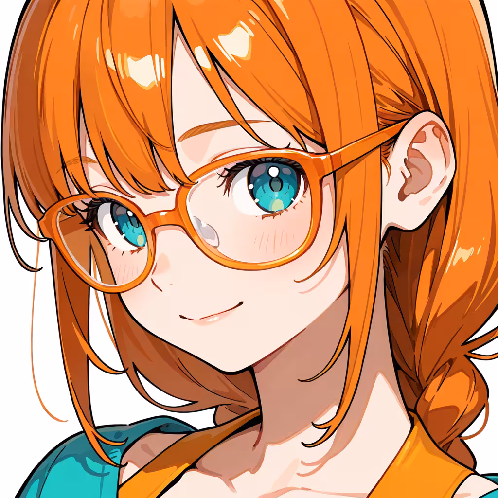 1girl orange framed eyewear white background