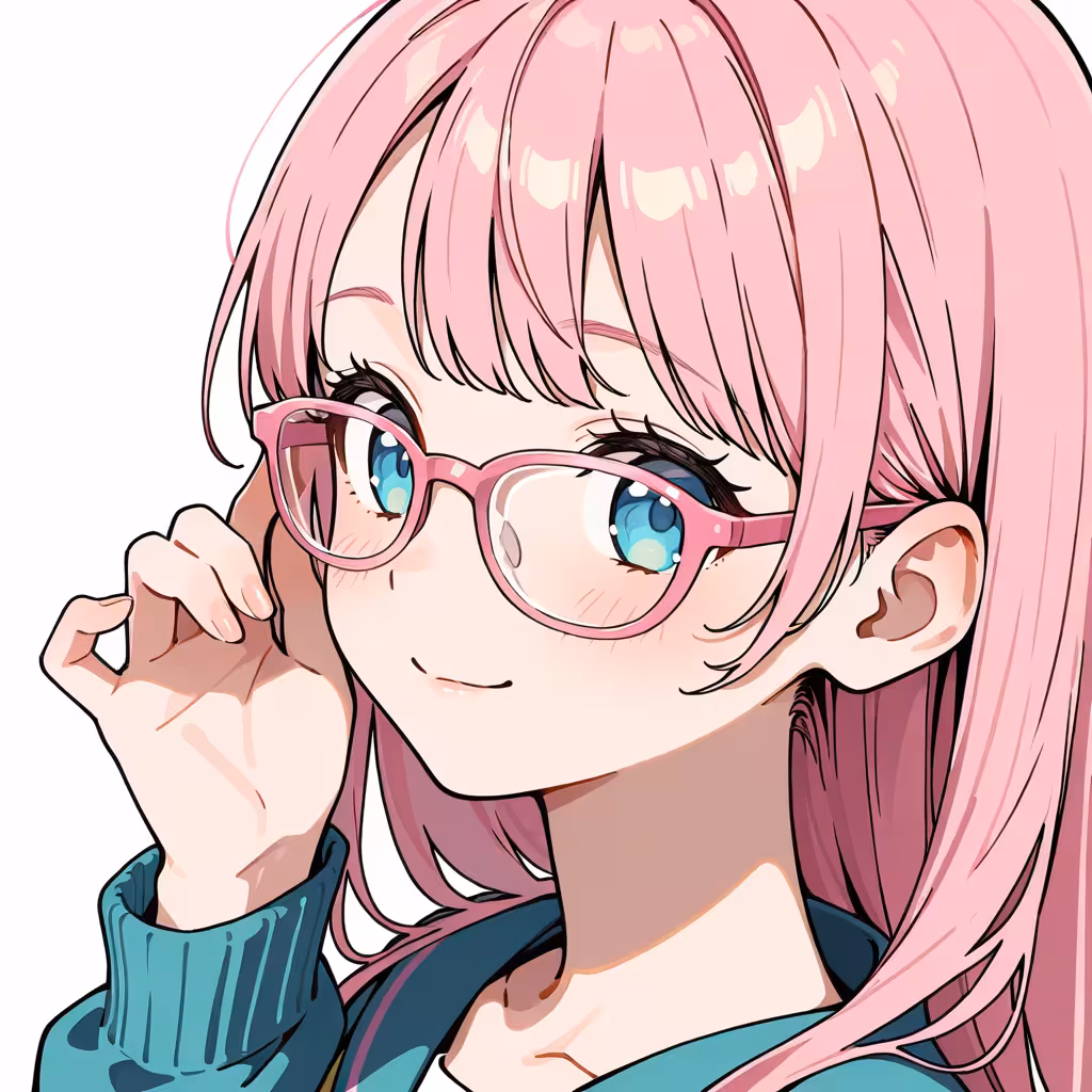 1girl pink framed eyewear white background
