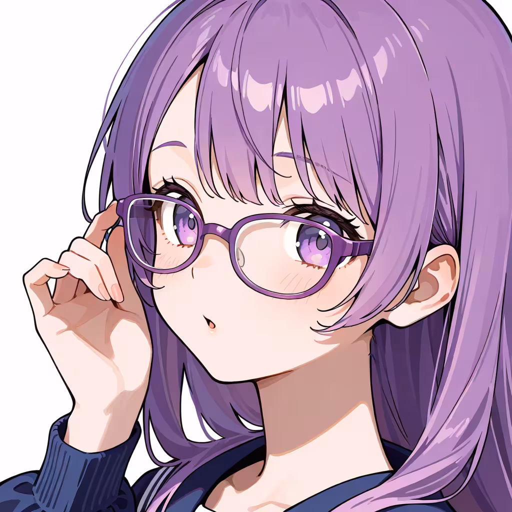 1girl purple framed eyewear white background