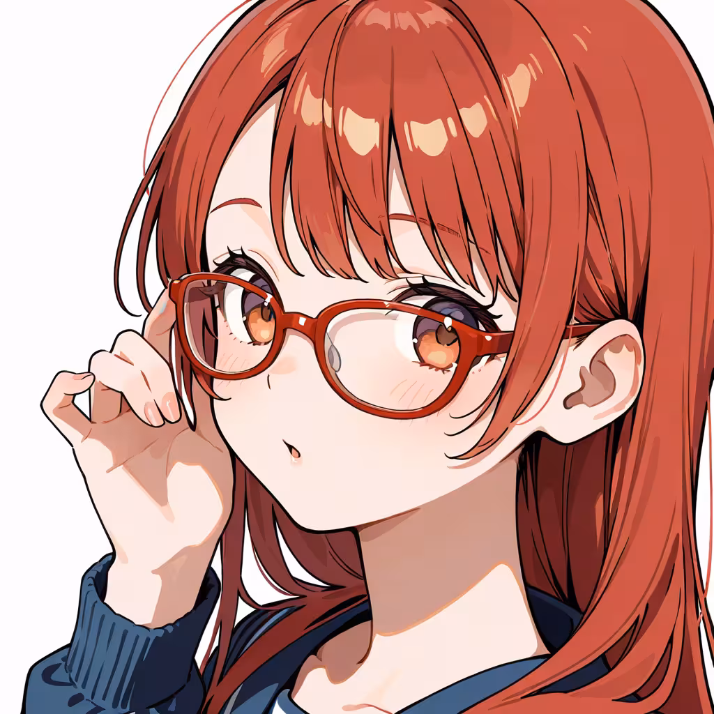 1girl red framed eyewear white background