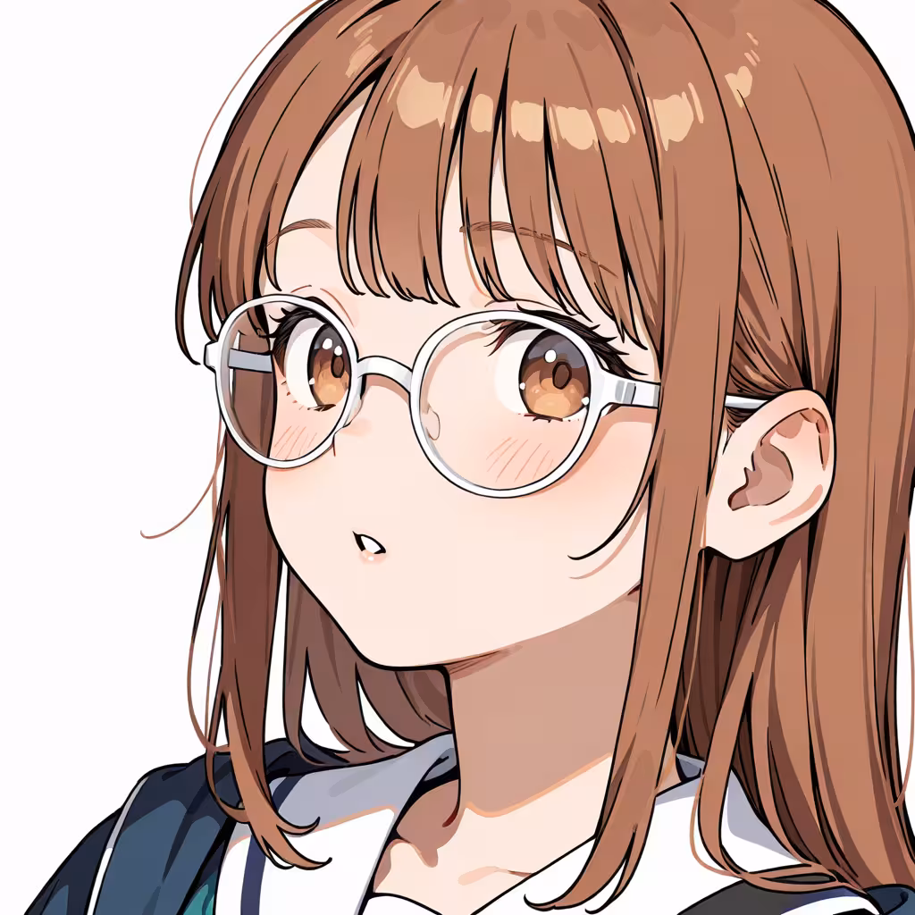 1girl white framed eyewear white background
