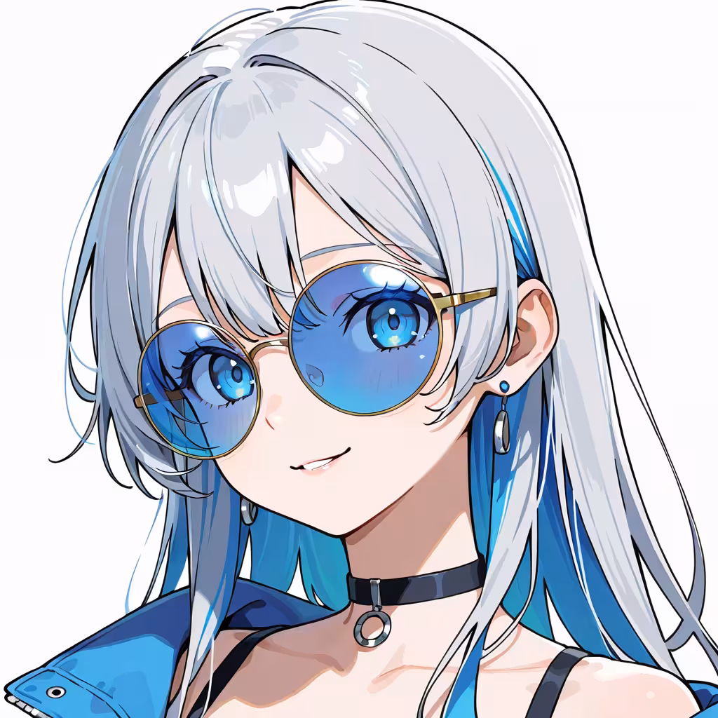 1girl blue tinted eyewear white background