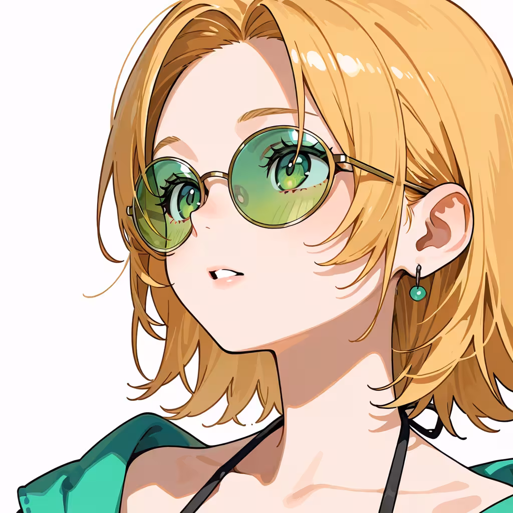1girl green tinted eyewear white background