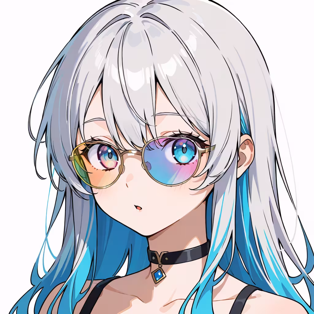 1girl multicolor tinted eyewear white background