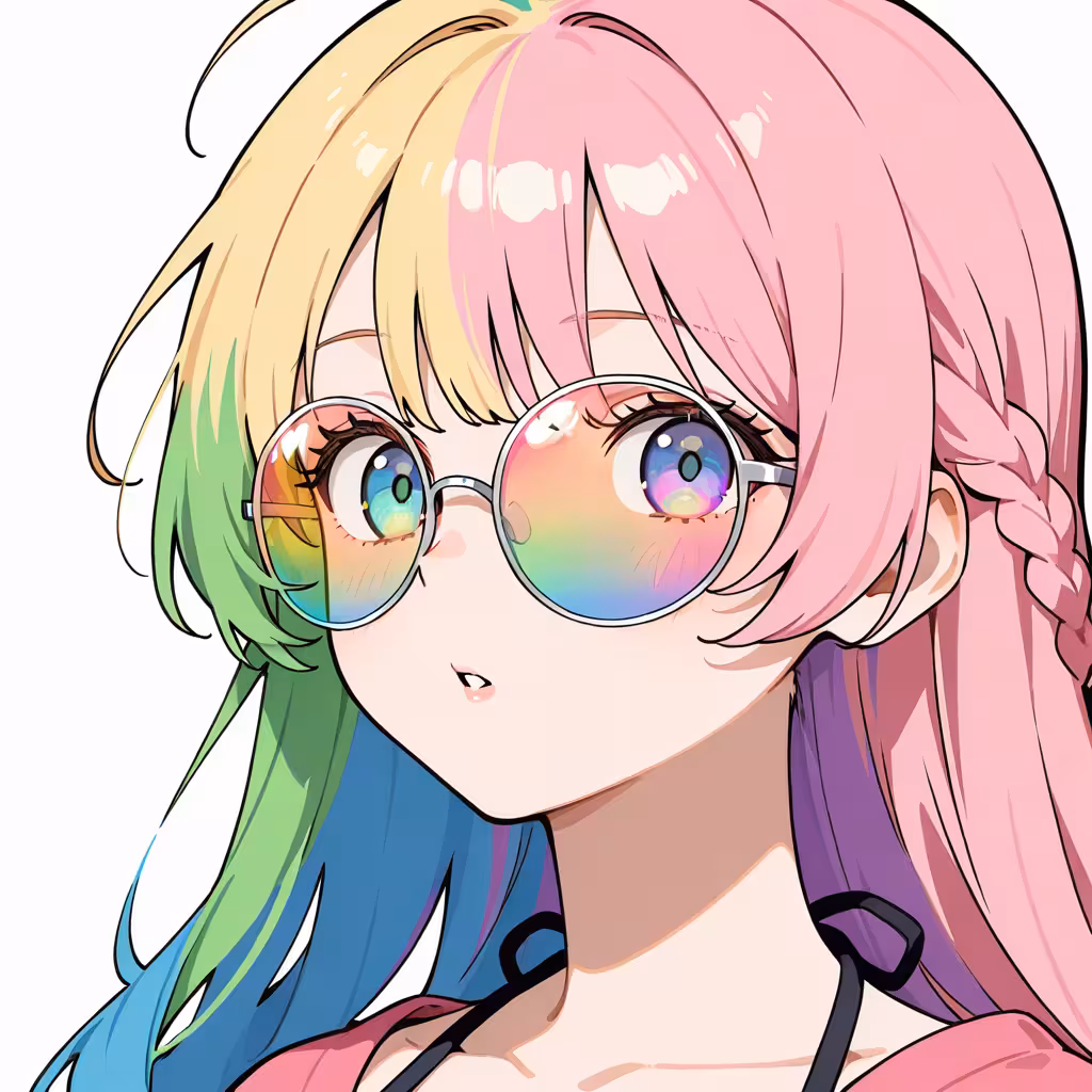 1girl rainbow tinted eyewear white background