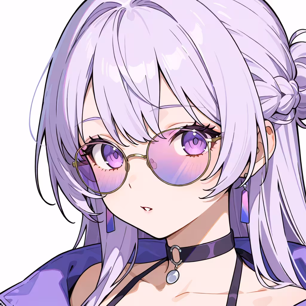 1girl purple tinted eyewear white background