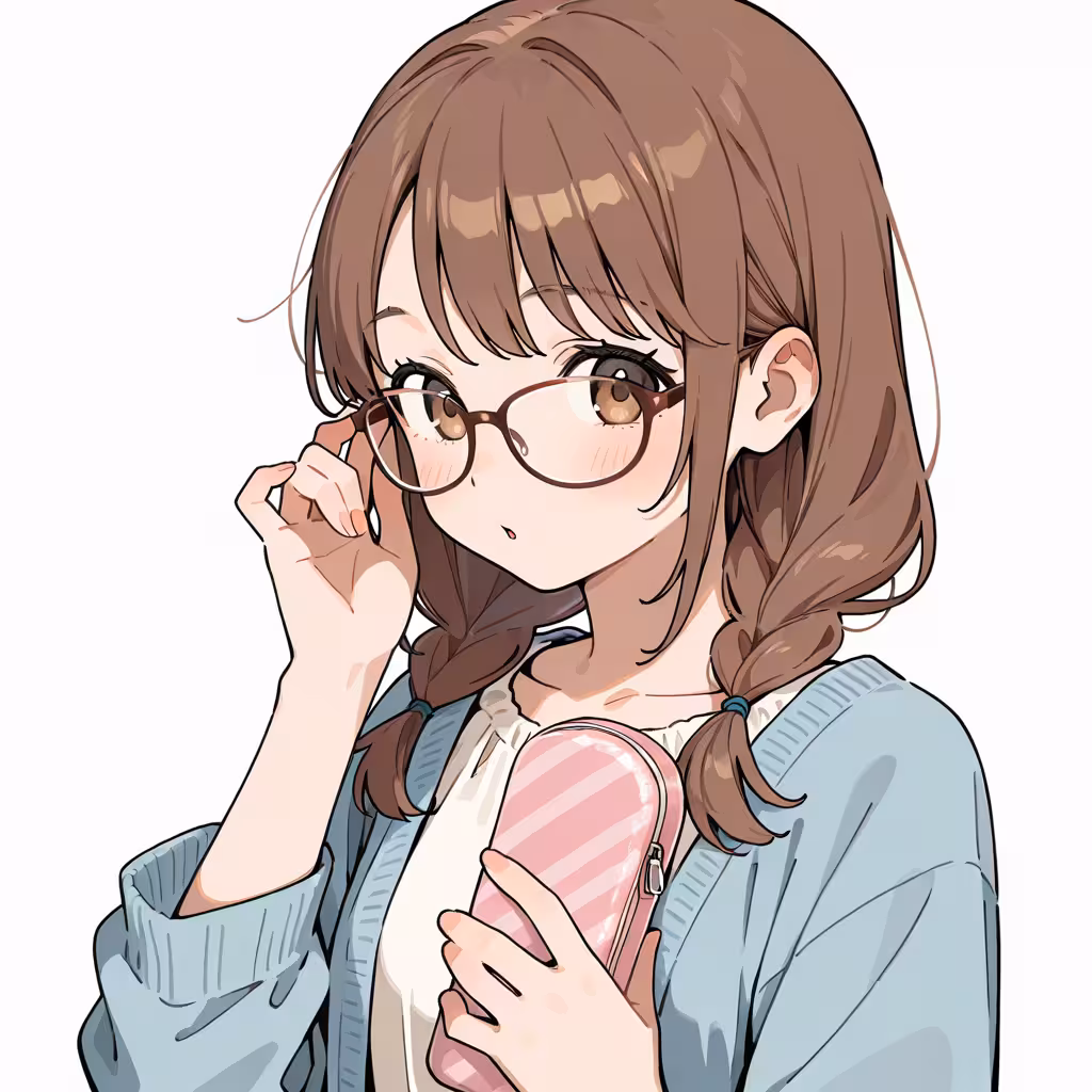 1girl glasses case white background