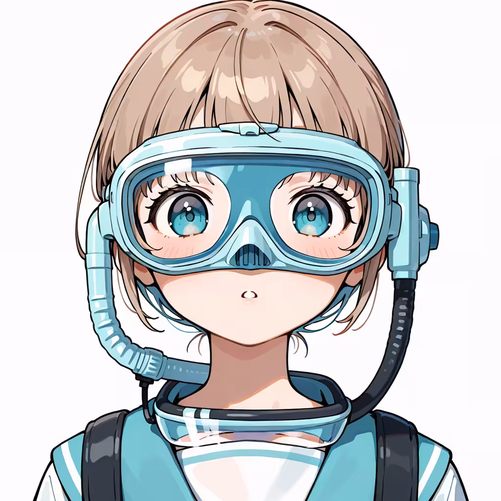 1girl diving mask white background