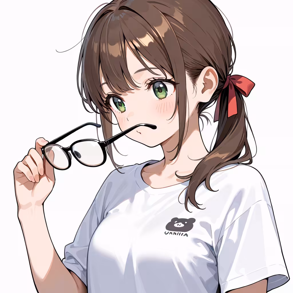 1girl unworn eyewear t shirt upper body white background