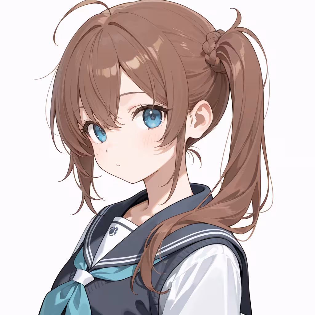 1girl side ponytail with braided base upper body white background