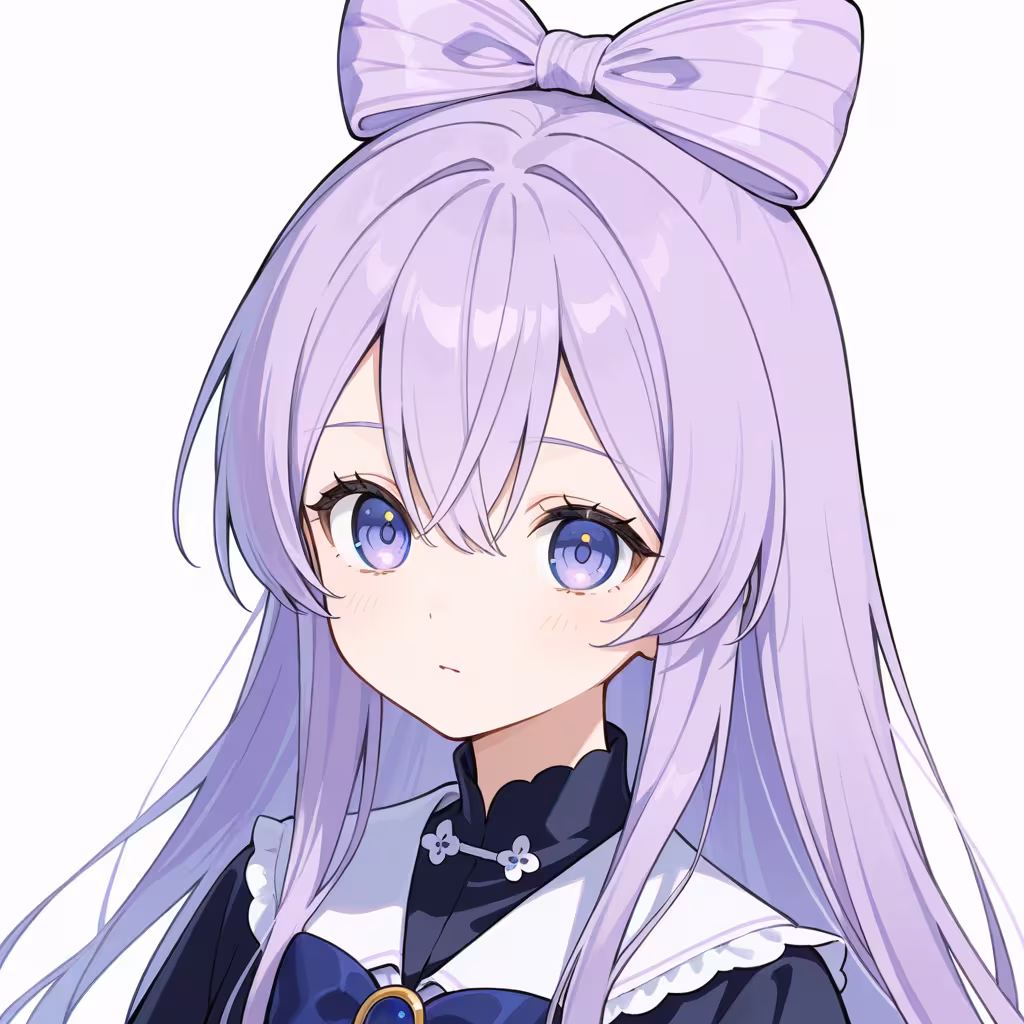 1girl bow-shaped hair straight hair hair between eyes upper body white background