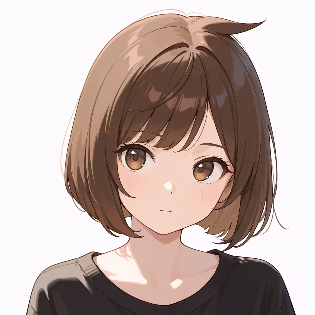 1girl cowlick brown hair bob cut upper body white background