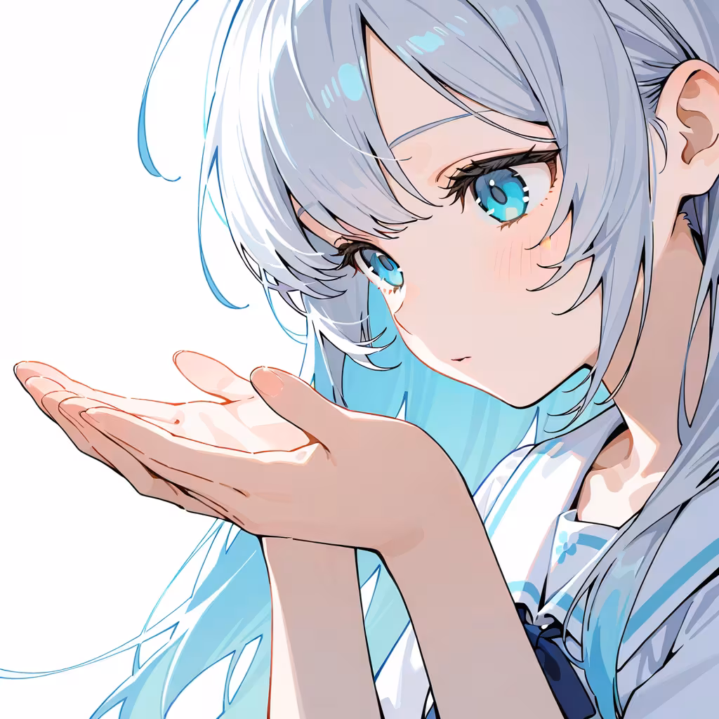 1girl open hands white background