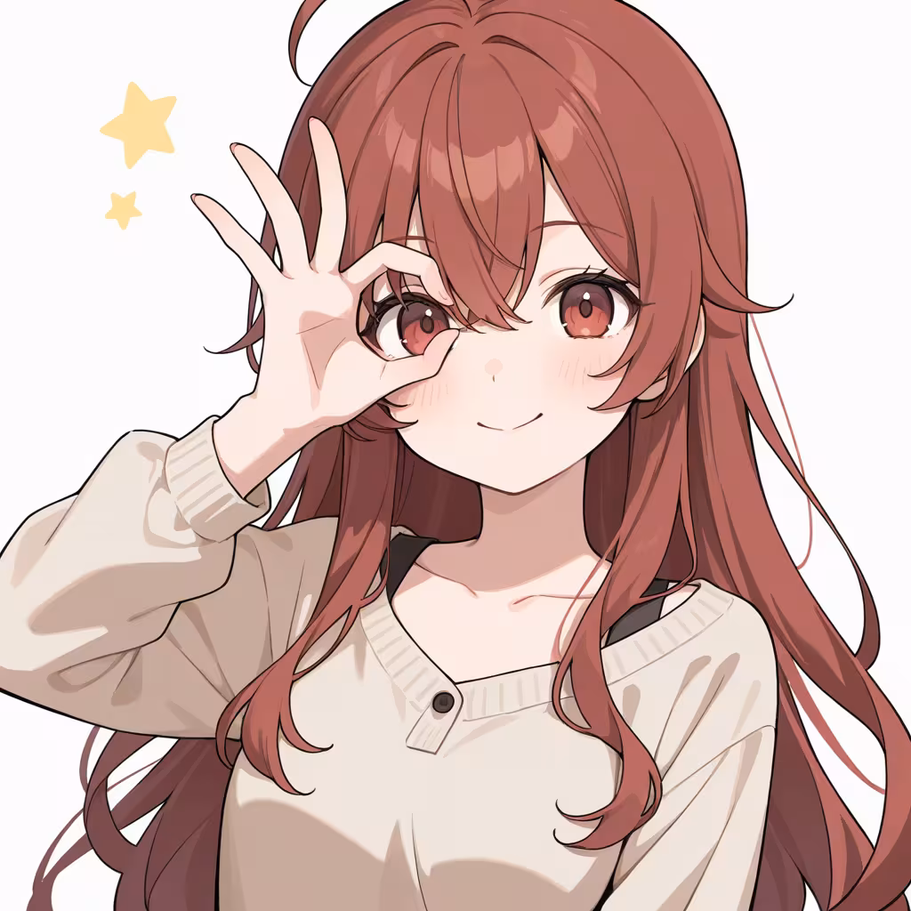 1girl ok sign over eye casual white background