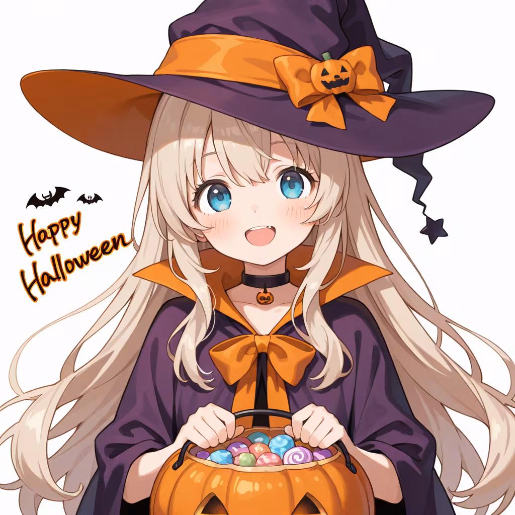 1girl happy halloween simple background white background