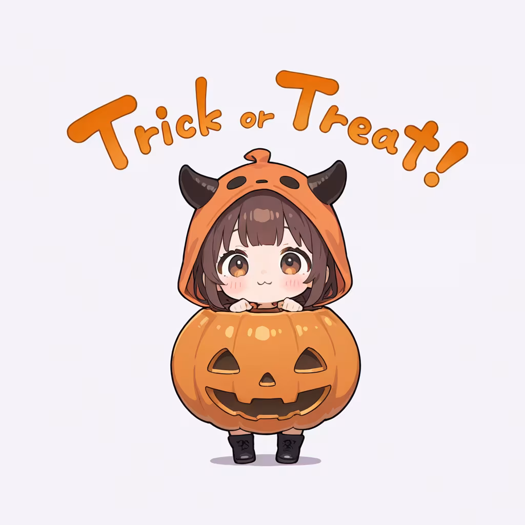 1girl trick or treat simple background white background
