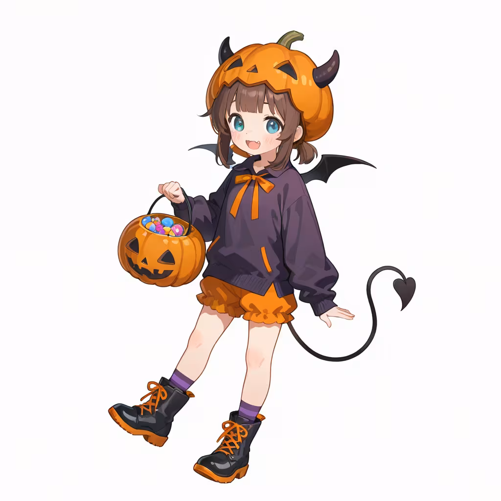 1girl halloween bucket simple background white background