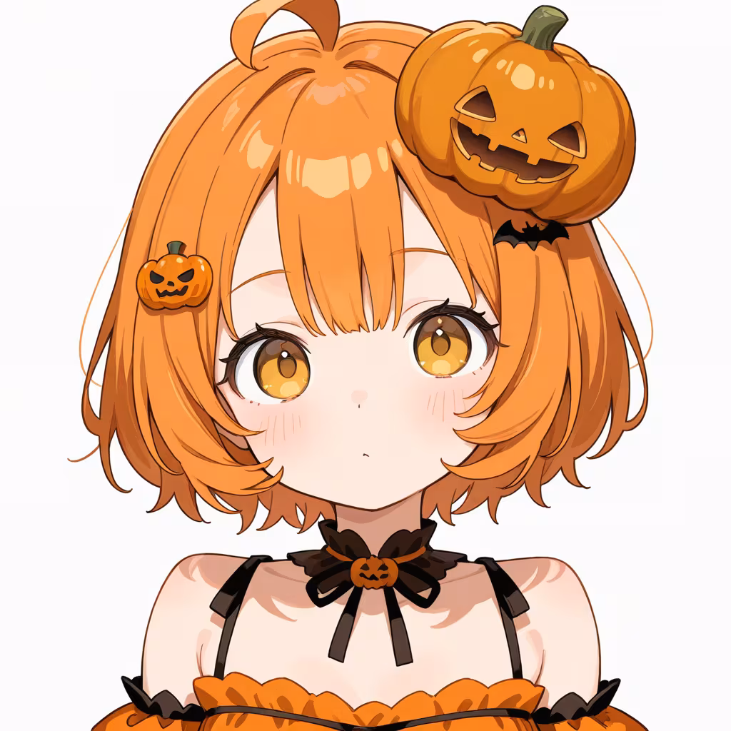 1girl pumpkin hair ornament simple background white background