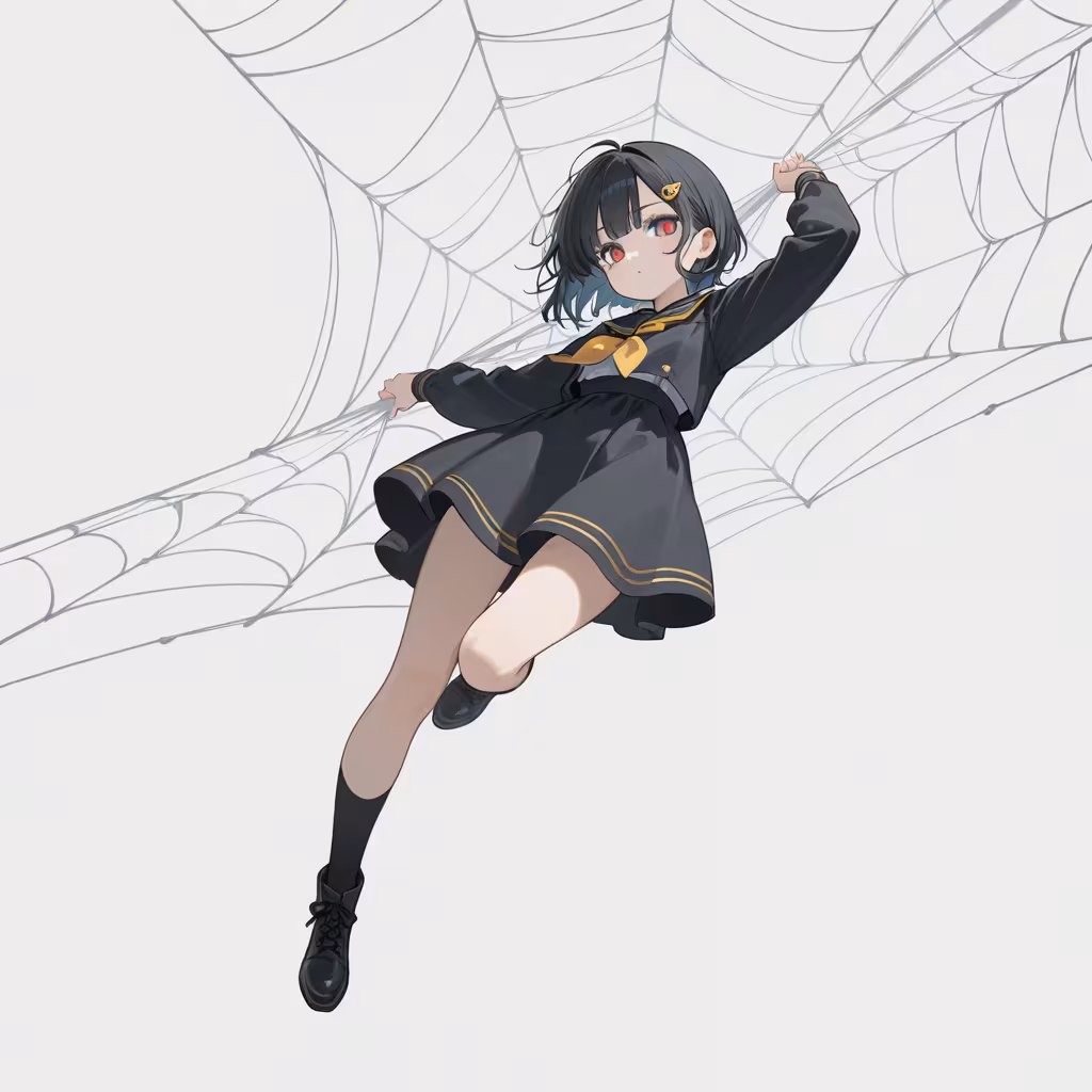 1girl spider web simple background white background