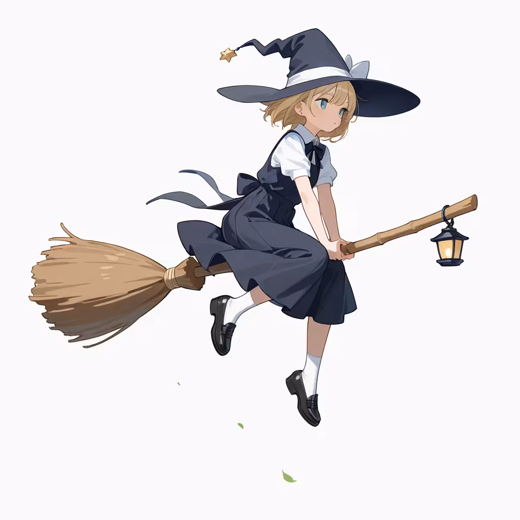 1girl broom riding simple background white background